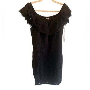 NWT Tommy Bahama Black Off-Shoulder Eyelet Shift Dress in Size L